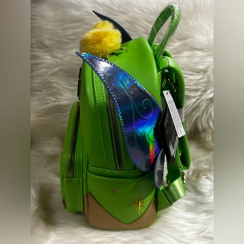 Loungefly Disney Tinkerbell Iridescent Holo Holographic Wings Pom Pom Backpack